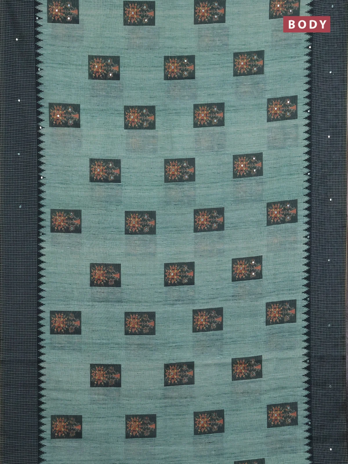 Linen Cotton Saree - Green and Bottle Green